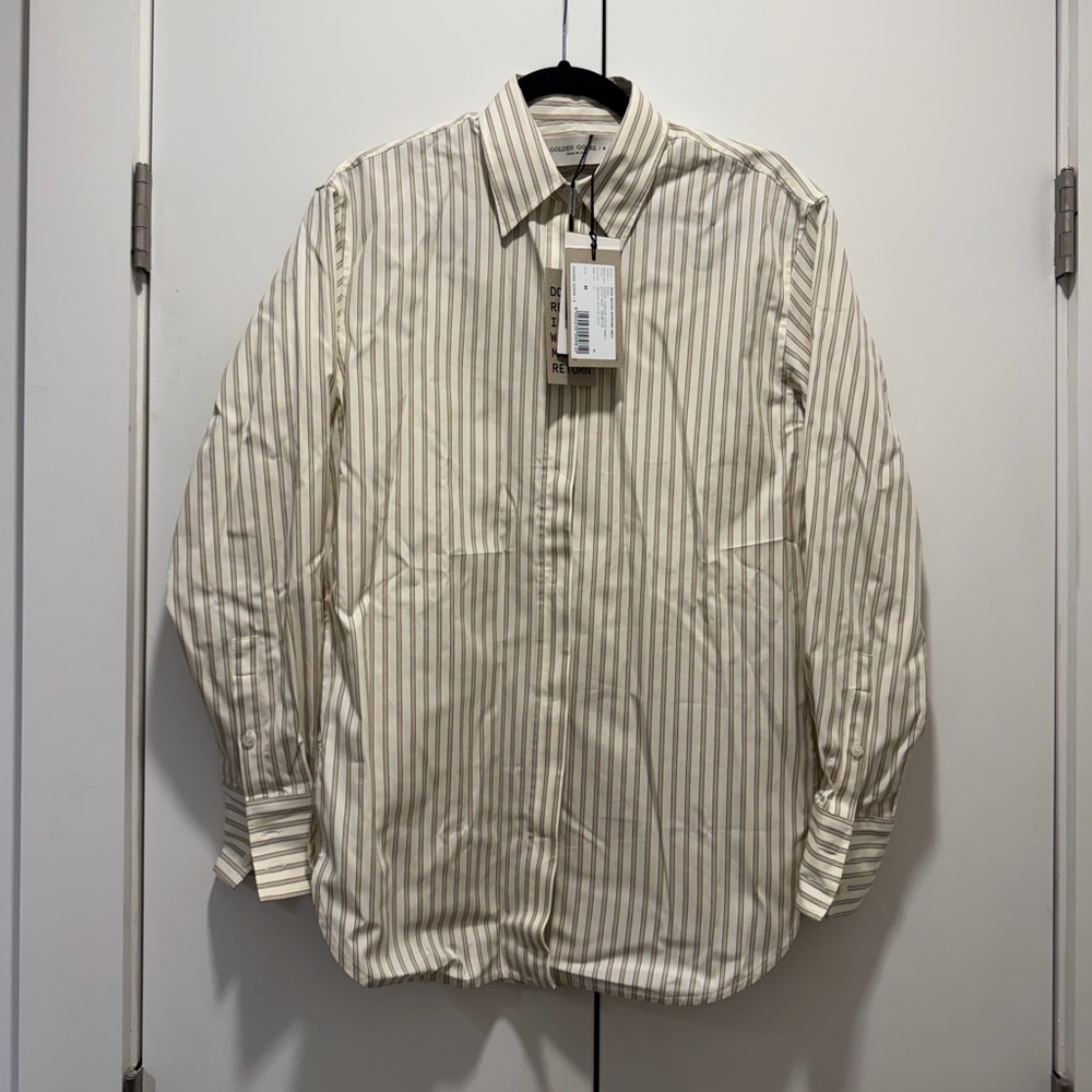 Golden Goose Women's Striped Shirt - Cream and Brown - NWT
